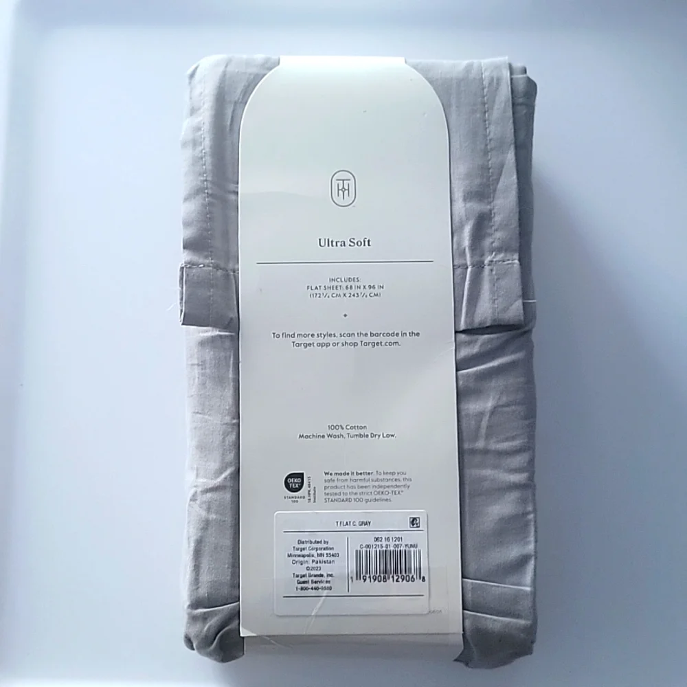 Threshold Twin 300 Thread Count Ultra Soft Flat Sheet Gray